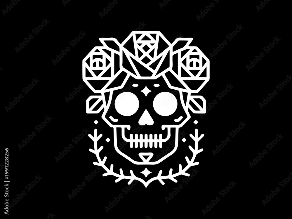 Fototapeta premium Geometric Sugar Skull with Roses Illustration