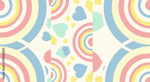 Pastel Rainbow and Heart Seamless Pattern Design.