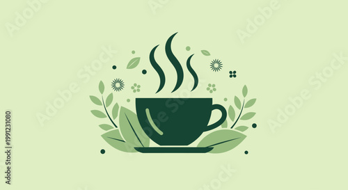 Steaming Tea Cup International Tea Day Flat Vector Illustration