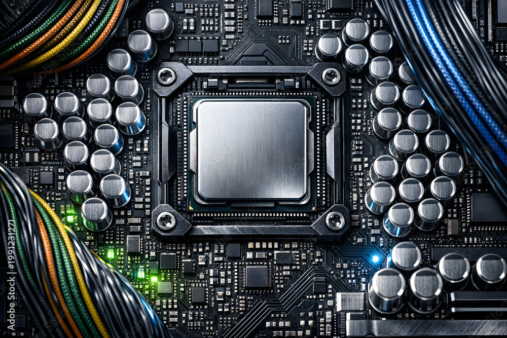 Fototapeta premium Advanced Computer Processor on a High Tech Motherboard