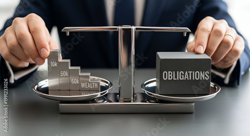Business concept of balancing obligations and growth on a scale.