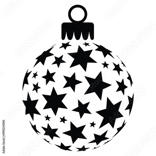 Christmas ball ornament silhouette decorated with numerous five pointed stars for elegant winter holiday decorations and celebration cards