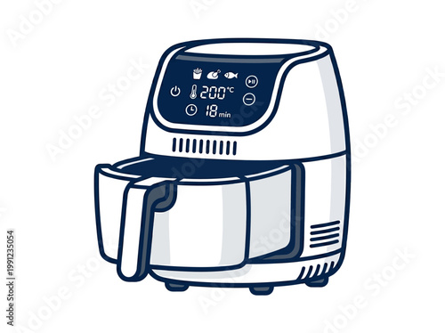 An illustration of a modern air fryer with digital display