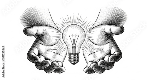 Hands holding a glowing light bulb symbolizing innovation and ideas.