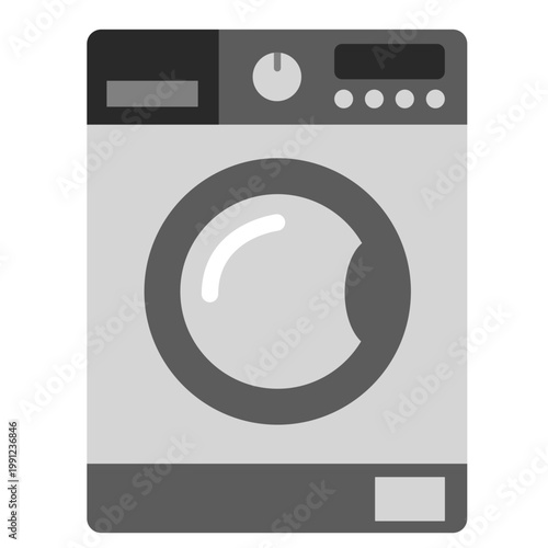 Front load washing machine, laundry appliance, household cleaning equipment, modern home device, vector illustration icon.