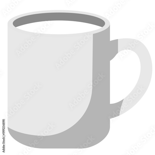 Grey ceramic mug filled with liquid, beverage container, kitchenware item, vector illustration icon design.