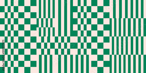 Abstract geometric pattern with alternating green and beige rectangles