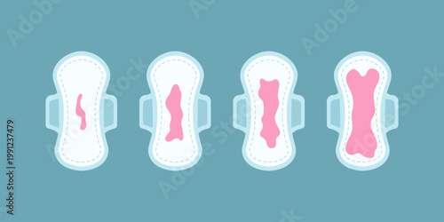 Sanitary Pads Absorption Level Indicator Illustration. Menstrual Pad Flow Level Infographic Style. Flat Illustration Set