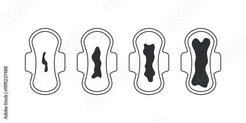 Sanitary Pads Absorption Level Indicator Illustration. Menstrual Pad Flow Level Infographic Style. Outline Icon Set Minimal Line Style