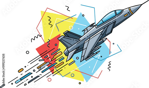 Modern Military Jet Fighter Flying with Dynamic Abstract Background