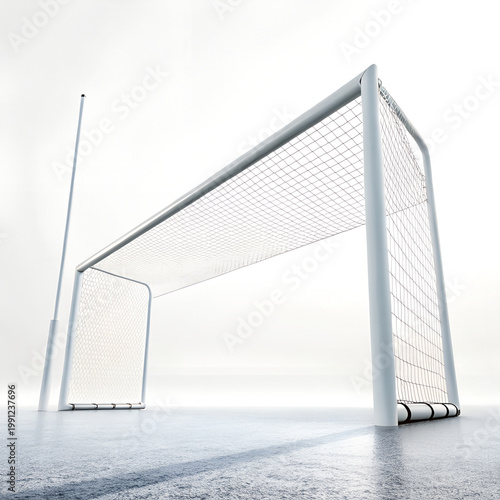 Soccer goal on a gray field with white background