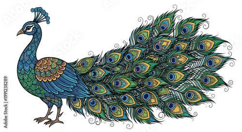 Colorful peacock, peacock illustration, bird design, vibrant feathers