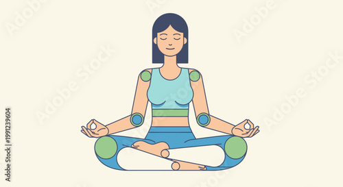 Calm woman meditating in lotus pose, embracing tranquility and inner peace through yoga