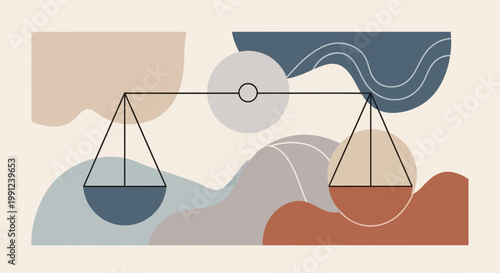 Abstract illustration of a balanced scale, symbolizing justice, fairness, and equilibrium in a modern, minimalist style