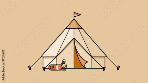 A tent with camping gear inside.