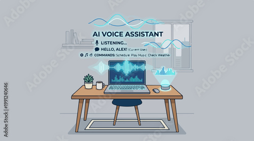 AI voice assistant on computer screen.