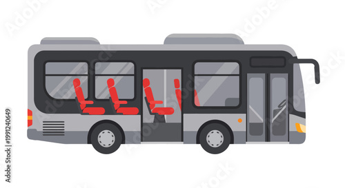 Flat vector illustration of a city bus with open doors.