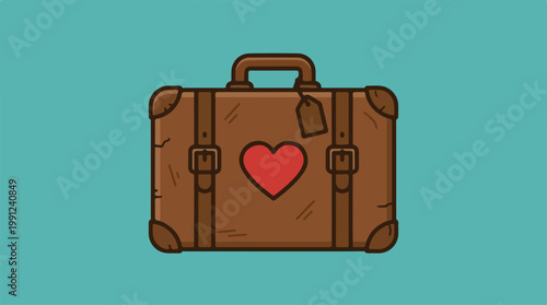 Brown Vintage Suitcase with Heart Design.