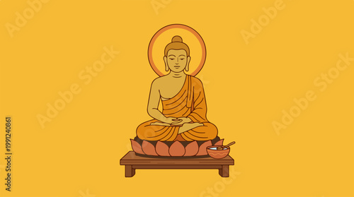 Buddha statue in orange robes sitting.