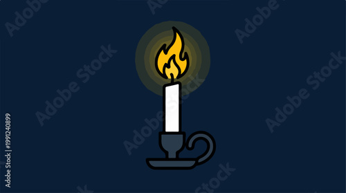 Burning white candle with yellow flame.