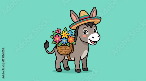 Cartoon donkey wearing sombrero hat.