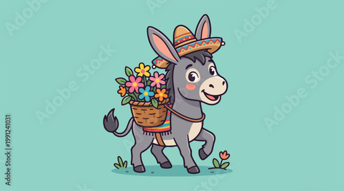 Cartoon donkey wearing a hat.