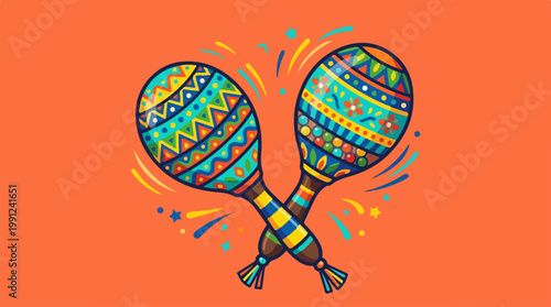 Colorful maracas musical instrument pair.