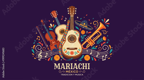 Colorful Mariachi Musical Instruments Logo.