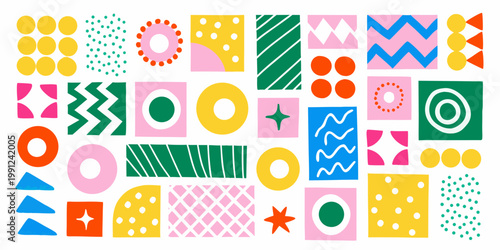 Foto Colorful abstract pattern featuring overlapping geometric shapes and playful des