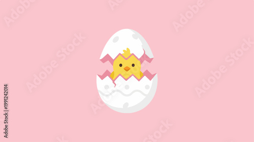 Cute Yellow Chick Hatching from Egg.
