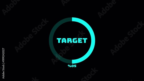 Target progress animation with circular indicator. Goal tracking display on dark background.