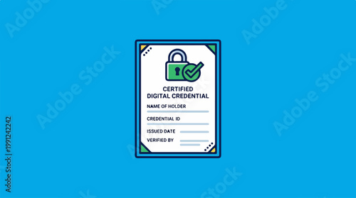 Digital credential certificate with green lock.