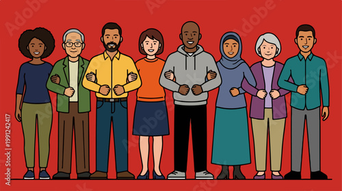 Diverse group of adults standing together.