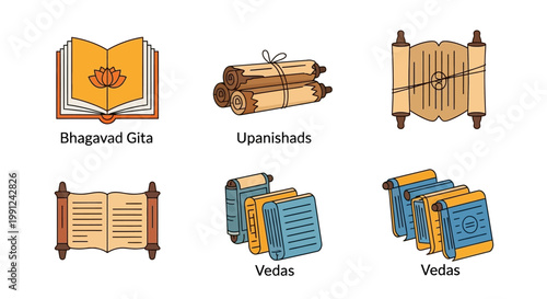 Illustrations of Ancient Hindu Scriptures Bhagavad Gita Upanishads and Vedas.
