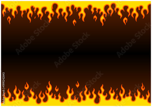 炎の上下ラインフレーム背景｜黒背景グラデーションのファイヤーパターン横長素材