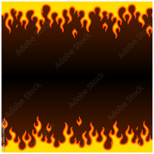 炎の上下ラインフレーム背景｜黒背景グラデーションのファイヤーパターン正方形素材