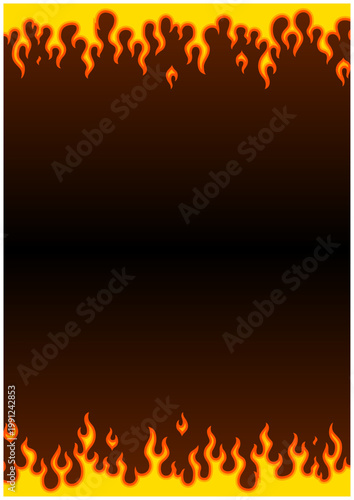 炎の上下ラインフレーム背景｜黒背景グラデーションのファイヤーパターン縦長素材
