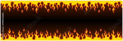 炎の上下ラインフレーム背景｜黒背景グラデーションのファイヤーパターン横長素材