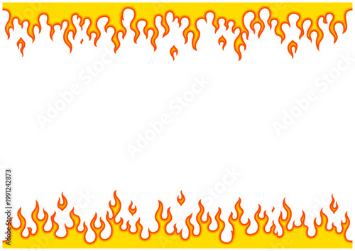 炎の上下ラインフレーム背景｜シンプルなファイヤーパターン横長ベクター素材