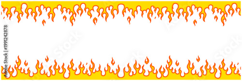 炎の上下ラインフレーム背景｜シンプルなファイヤーパターン横長バナー素材