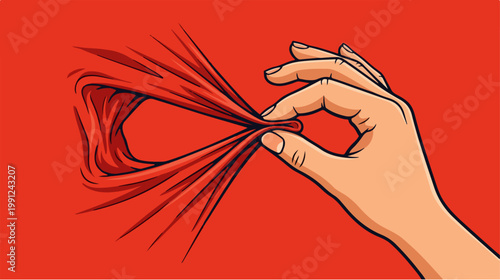 Hand Holding Red Ribbon Closeup.