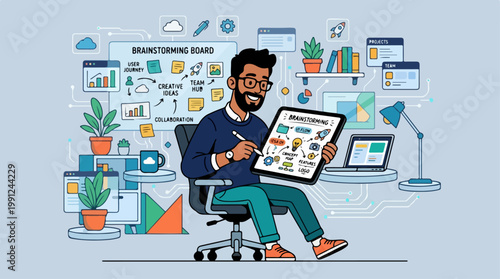 Man holding a large tablet computer.