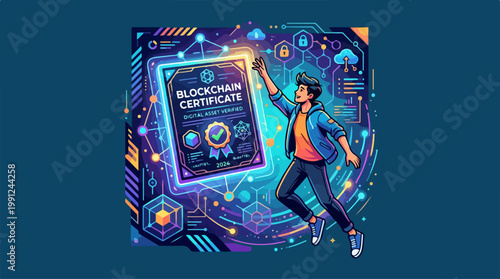 Man holding blockchain certificate document.