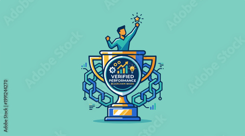 Man Holding Trophy Cup High.