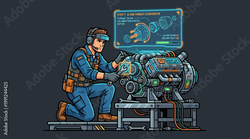 Man working on industrial machine technology.