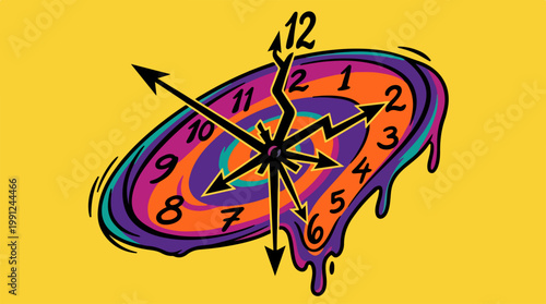 Melting clock with black hands numbers.