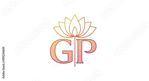 Elegant GP Letter Logo Design with Golden Lotus Flower Icon.