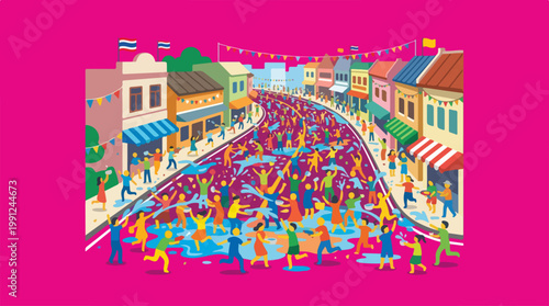 People running in colorful marathon event.