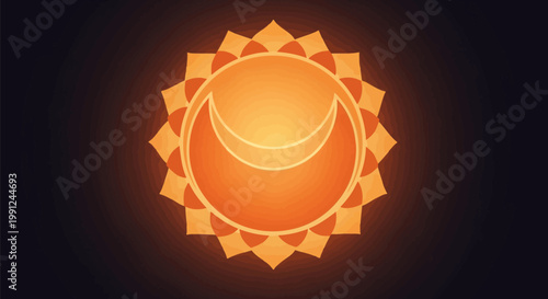 Sacral Chakra Symbol Glowing Orange on Dark Background.
