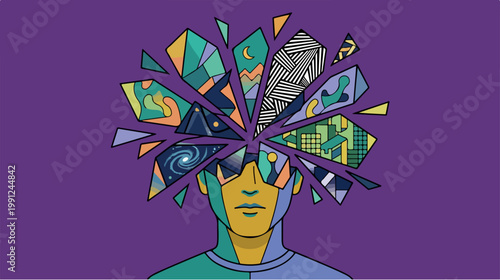 Person with colorful exploding head.